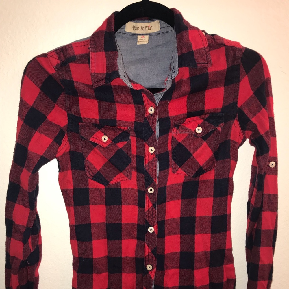 Red and dark blue plaid top